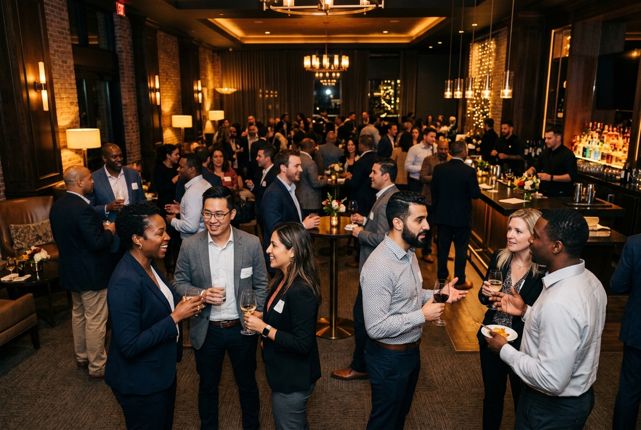 Diverse professionals connecting at a Ninety4MGMT networking event